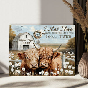 Farmhouse Highland Cow Wall Art Canvas Poster Personalized Couple Anniversary Decor Gift