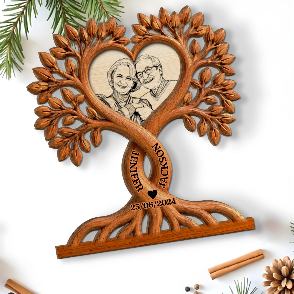 Love Forever Tree - Personalized Custom Wood Plaque With Flat Base