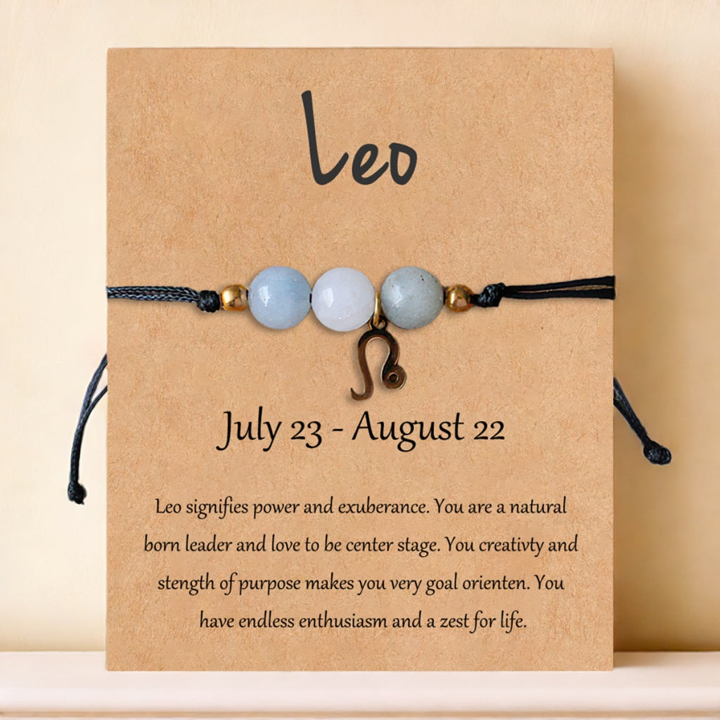 Natural Stone Hand Woven Bracelet With Twelve Constellations Paper Card