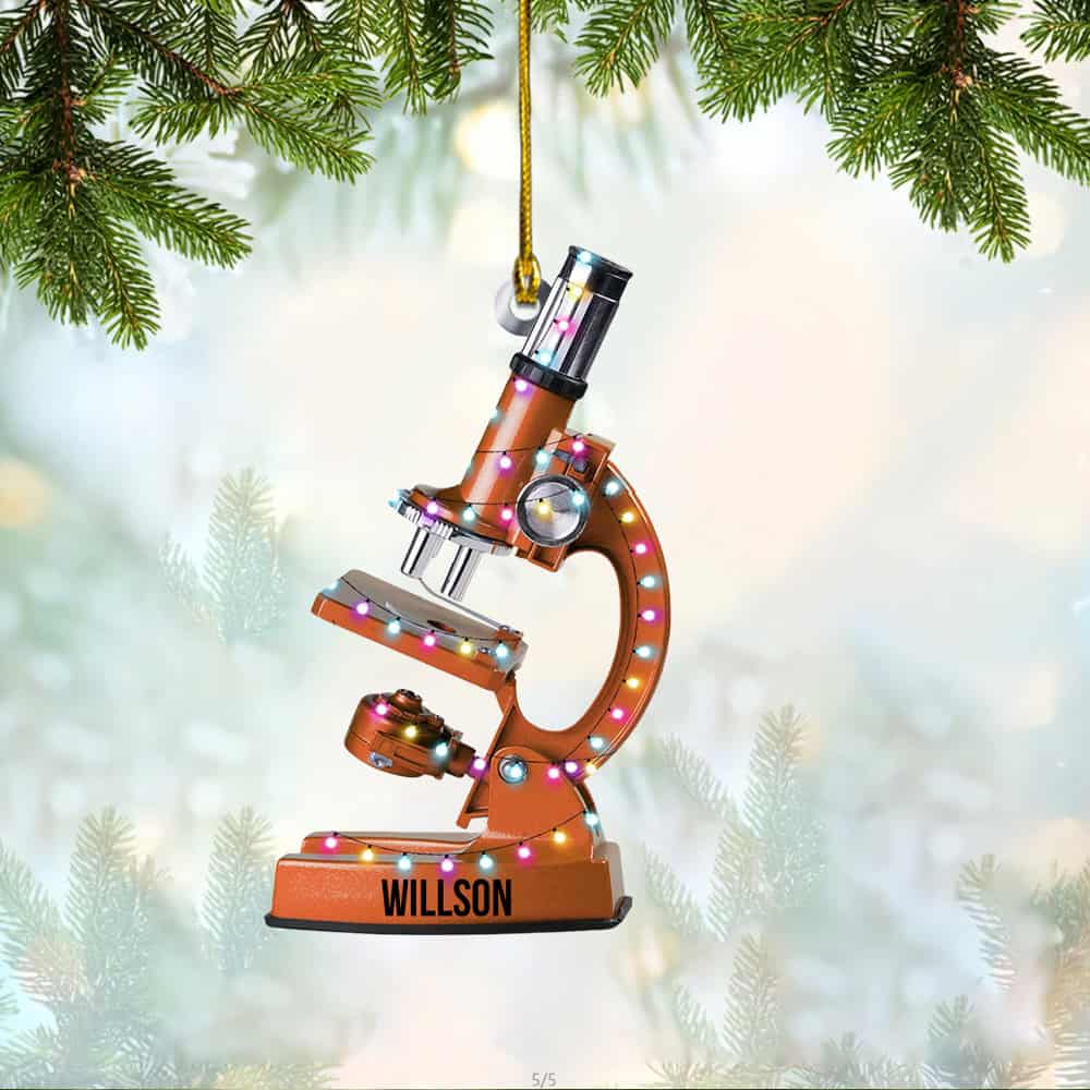 Personalized Microscope Christmas Ornament, Gift for Scientist