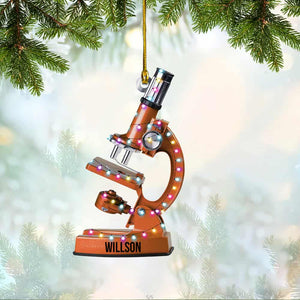 Personalized Microscope Christmas Ornament, Gift for Scientist