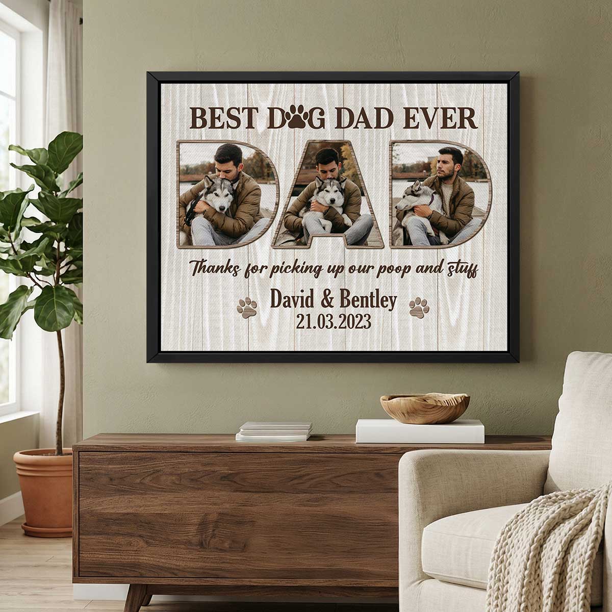Personalized Best Dog Dad Ever Photo Canvas Poster – Pet Lover Gift – Fathers Day Dog Dad Gift