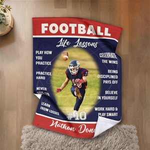 Personalized Football Life Lessons Blanket – Gift for American Football Player, Custom Photo Sport Blanket