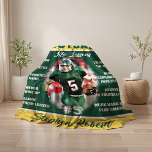 Personalized Football Life Lessons Blanket – Gift for American Football Player, Custom Photo Sport Blanket