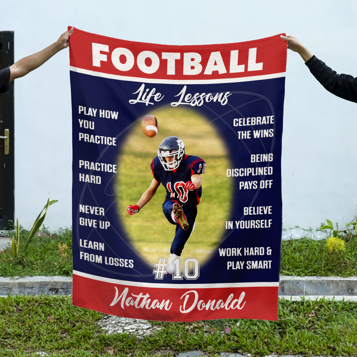 Personalized Football Life Lessons Blanket – Gift for American Football Player, Custom Photo Sport Blanket