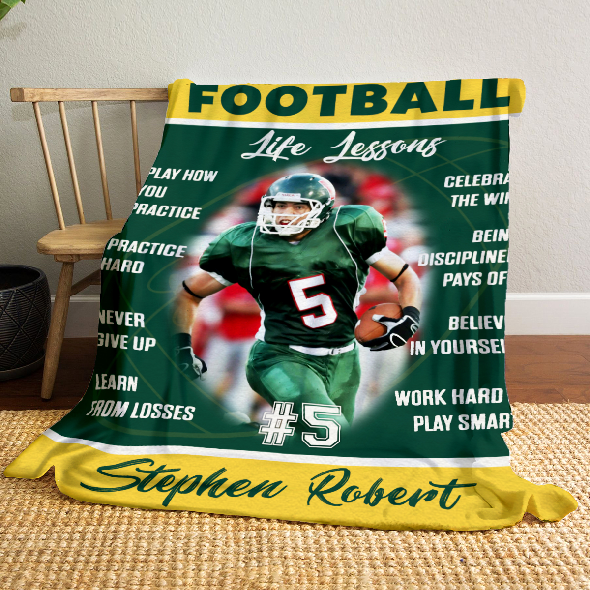 Personalized Football Life Lessons Blanket – Gift for American Football Player, Custom Photo Sport Blanket