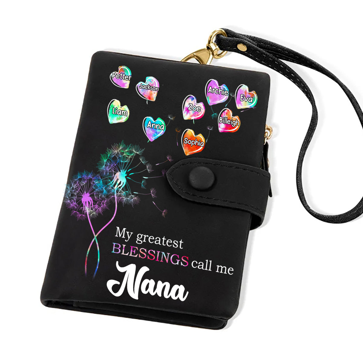 Personalized Grandma Mom Dandelion Flower Heart Leather Wallet