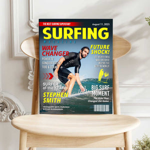 Personalized Surfing Photo Magazine Cover Canvas Gift For Surfers, Surfing Gift For Him