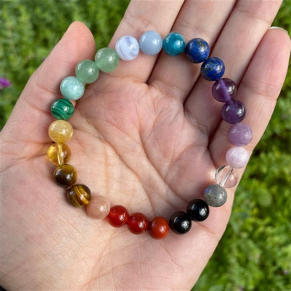 Seven Colored Stone, Tiger Eye Stone Bracelet - 7 Chakras Card Bracelet
