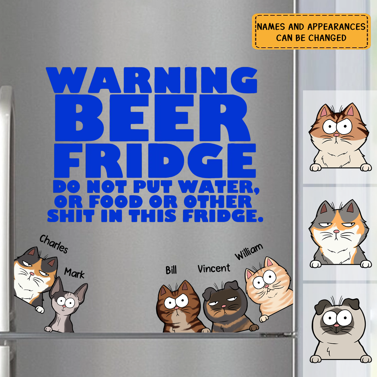 Personalized Warning Beer Fridge Do Not Put Water Or Food  In This Fridge Cat Lovers Gift Fridge Decal