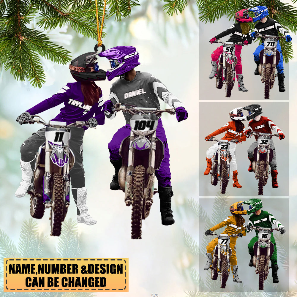 Personalized Motocross Couples Christmas-Two Sided Ornament