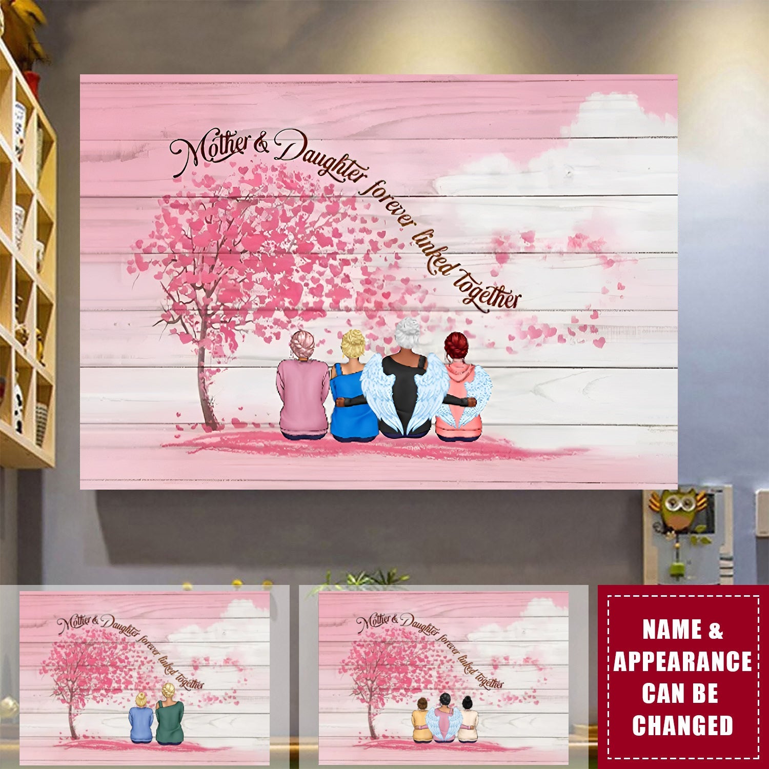 Mother & Daughters Forever Linked Together - Personalized Gift - Wrapped Canvas