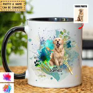 Watercolor Splash Upload Dog Photo Custom Name Personalized Mug