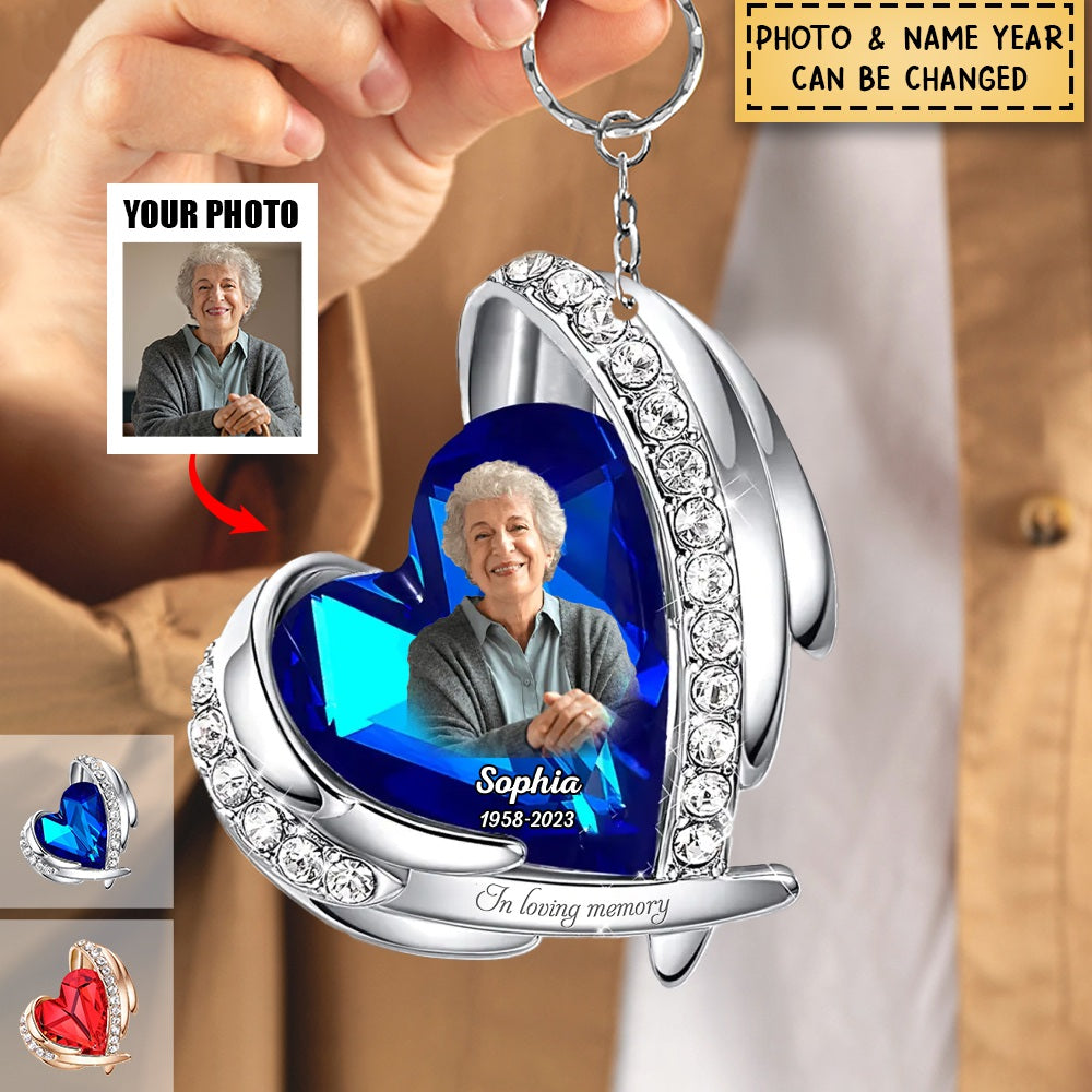 Personalized Heart Acrylic Keychain Upload Photo - In Loving Memory