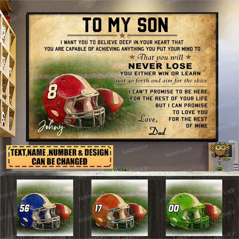 Personalized American Football Player Helmet Canvas Gift For Son/Grandson