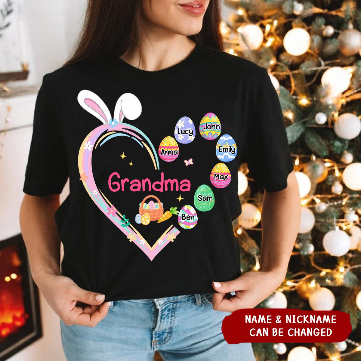 Personalized Easter Heart With Grandkids Bunny Pure Cotton T-Shirt