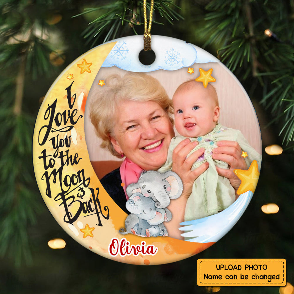 Personalized Grandchildren I Love You To The Moon Elephant Photo Circle Ornament