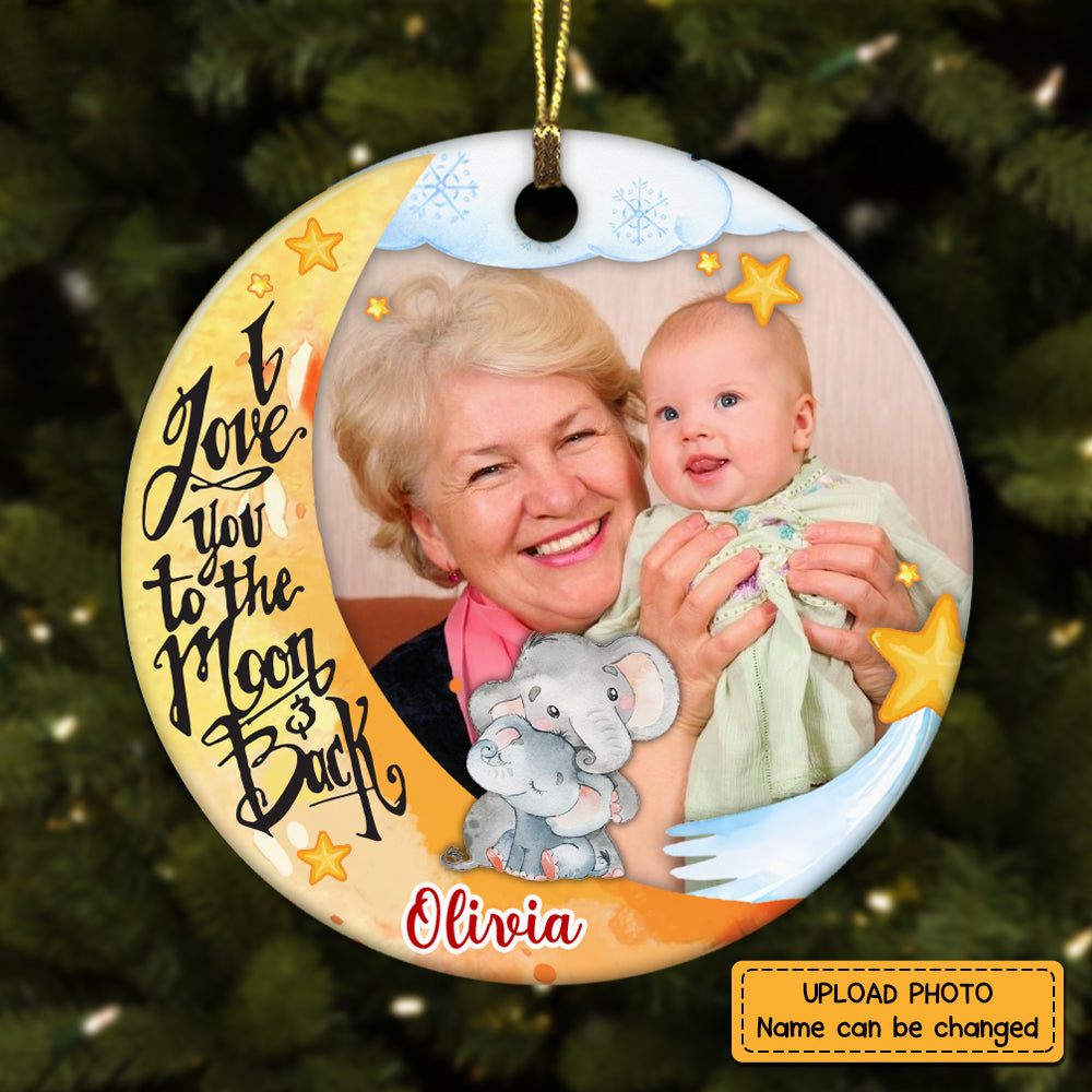 Personalized Grandchildren I Love You To The Moon Elephant Photo Circle Ornament
