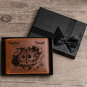 Personalized Skull Couple Gift - Genuine Premium Leather Wallet