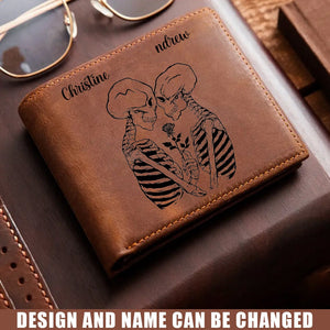 Personalized Skull Couple Gift - Genuine Premium Leather Wallet