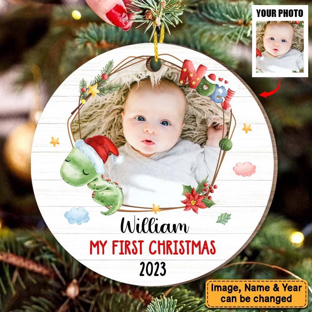 Gift For Baby First Christmas Dinosaur Circle Acrylic Ornament