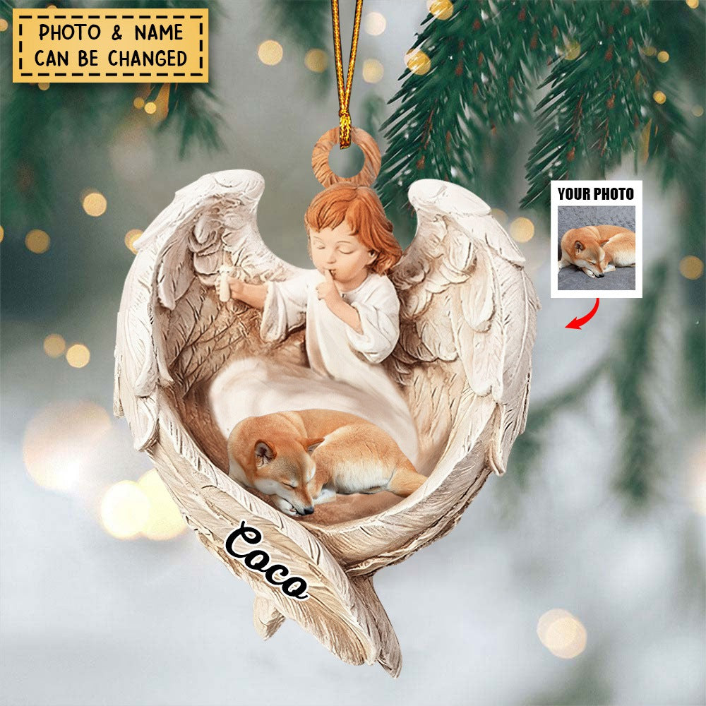 Personalized Upload Your Dog Or Sleeping Cat Photo Cherub Acrylic Ornament