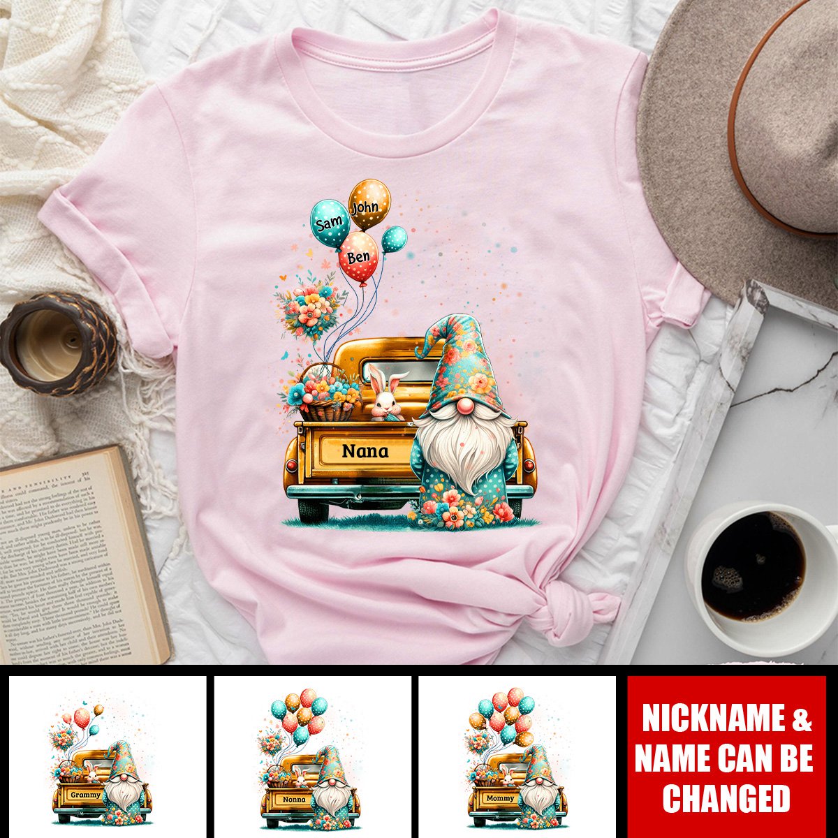 Personalized Cute Easter Grandma Balloon 100% Pure Cotton T-shirt