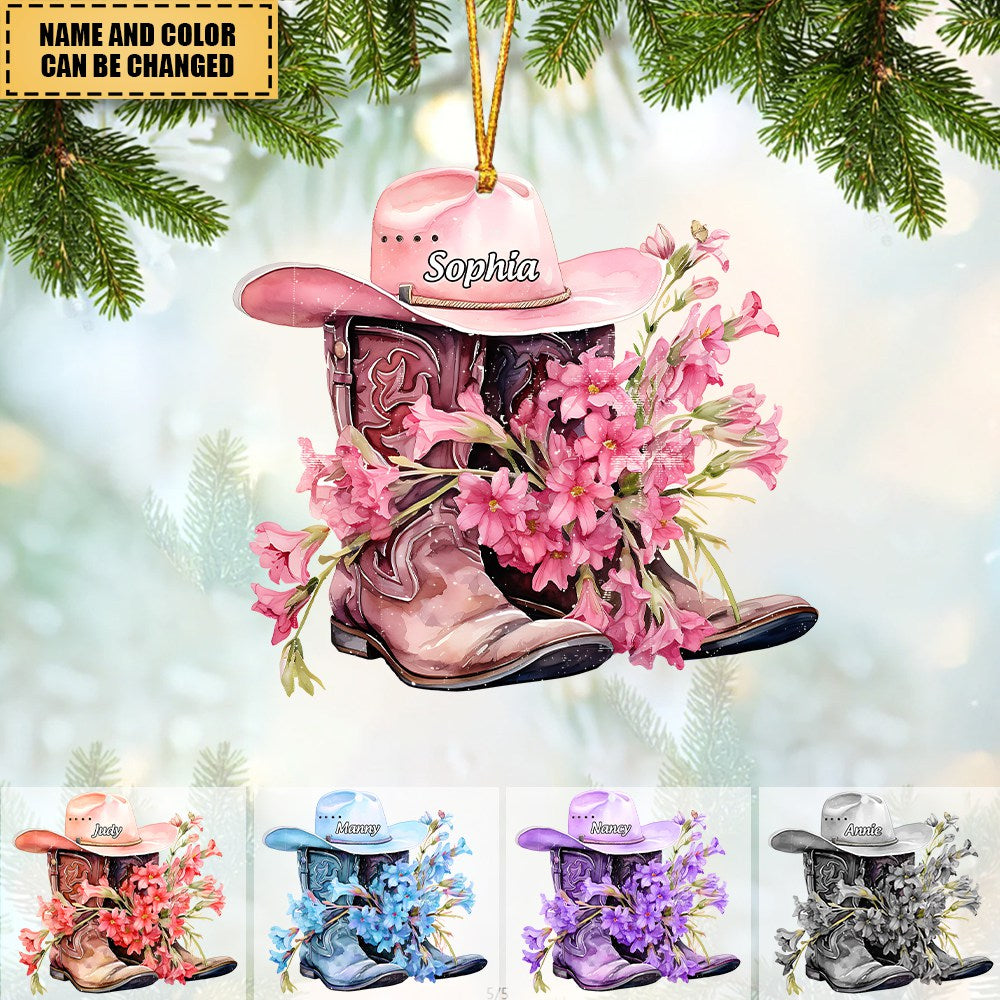 Blossom on the way，Personalized cowboy hat and Boot Twoside Acrylic Ornament