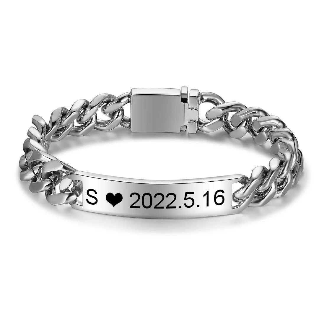 Personalized Two Soul One Heart Couple Bracelets Custom Names Cuban Chain Love Gifts