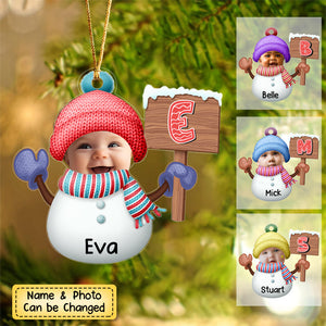 Cute Christmas Snowman Kids Holding Sign Personalized Acrylic Ornament