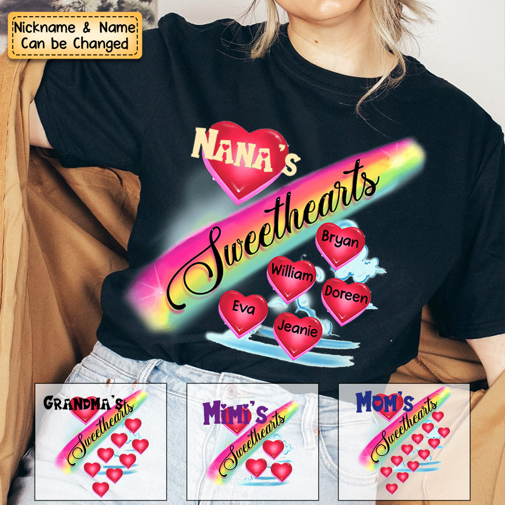 Personalized Grandma's Sweethearts Rainbow Heart 100% Pure Cotton T-Shirt