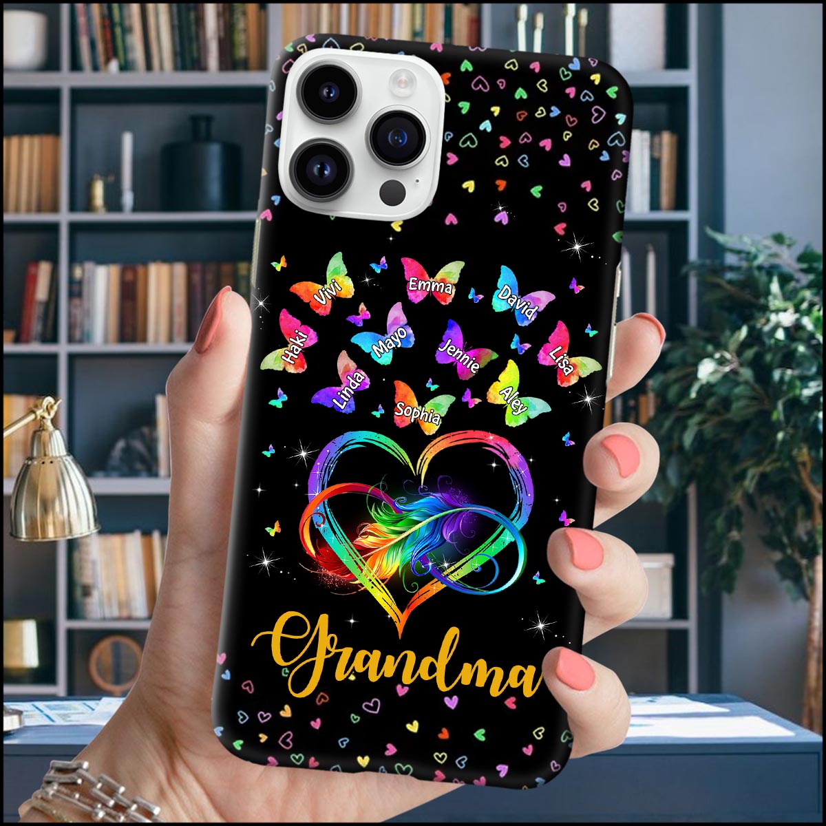 Personalized Colorful Rainbow Heart Infinity Grandma Mom Butterfly Kids Phone Case