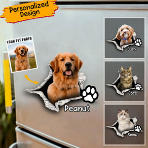 Cute Dog, Cat Pet Crack Personalized Funny Pet Fridge Decal/Sticker