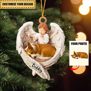 Personalized Upload Your Dog Or Sleeping Cat Photo Cherub Acrylic Ornament