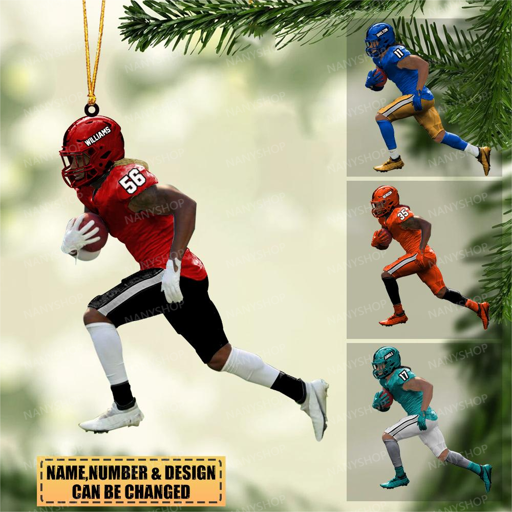 Personalized A Running American Football Player Christmas-Two Sided Ornament