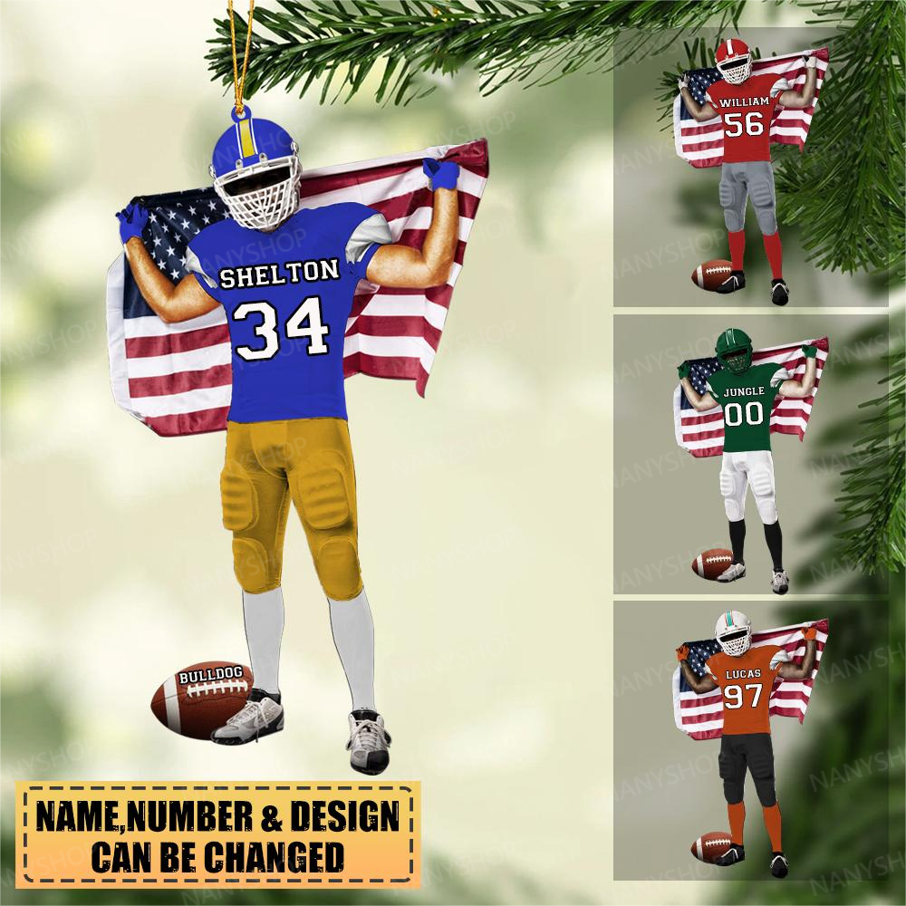 Personalized Flag & American Football Player-Two Sided Ornament