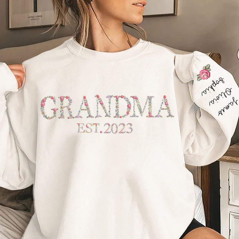 Personalized Grandma Mom Est. Floral Sweatshirt