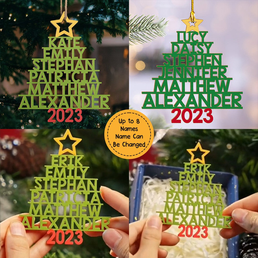 Family Christmas Tree - Personalized Wood Ornament