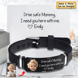 Custom Photo Drive Safe Daddy / Mommy - Family Gift - Personalized Engraved Bracelet