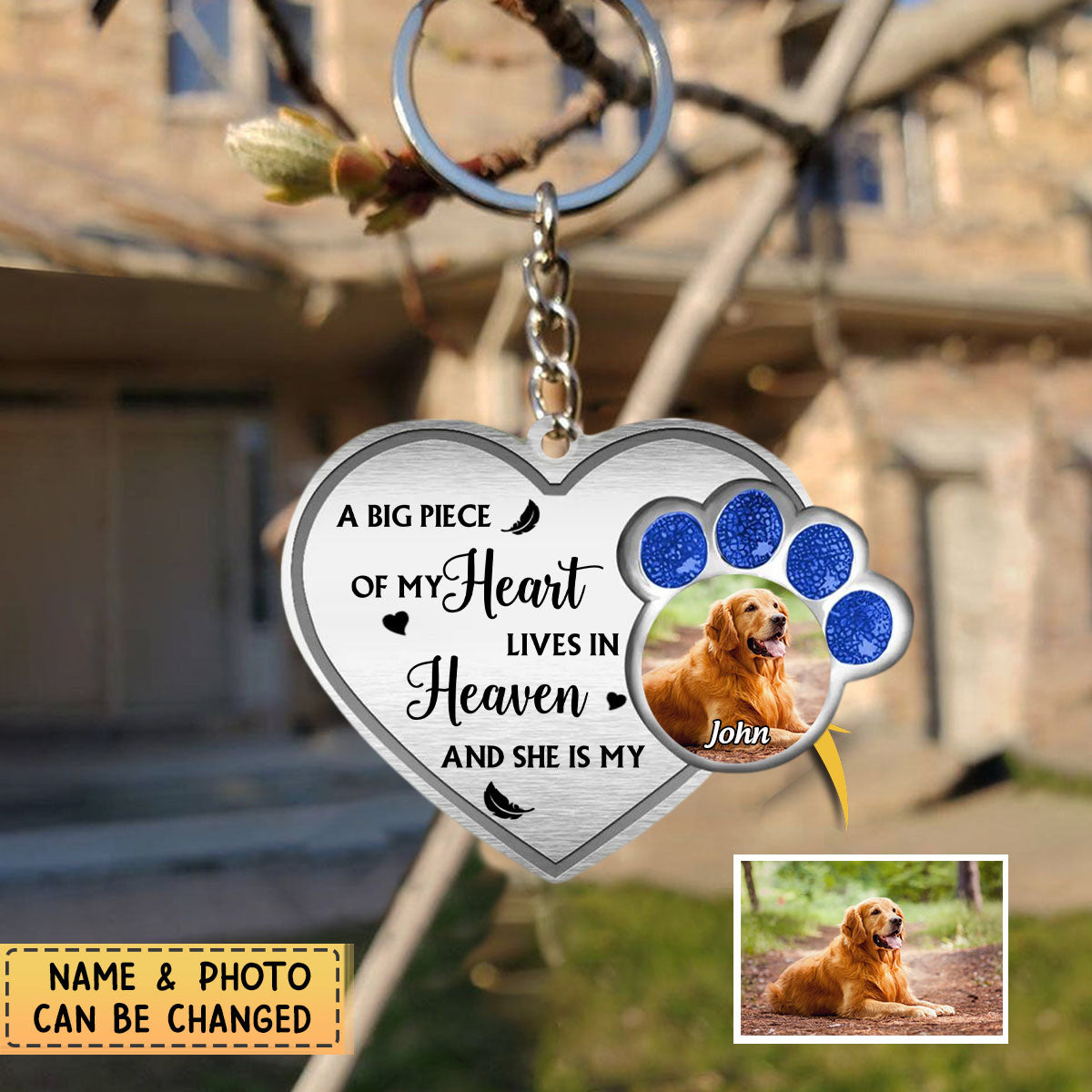 Personalized A Big Piece Of My Heart Lives In Heaven Memorial Heart Acrylic Keychain