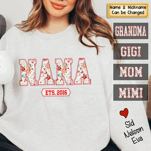 Flower Nana Mom Est Year Custom Kid Name On Sleeve Personalized Sweatshirt