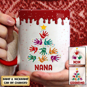 Grandma Nana Mom Handprint Christmas Tree Personalized Mug