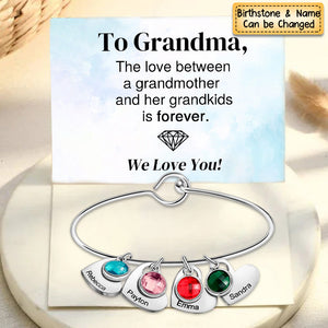 Personalized Name & Birthstone Family Bangle Heart Bracelet - For Mom/Grandma