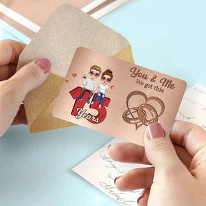 Doll Couple Heart Rings Gift For Him Personalized Metal Wallet Card