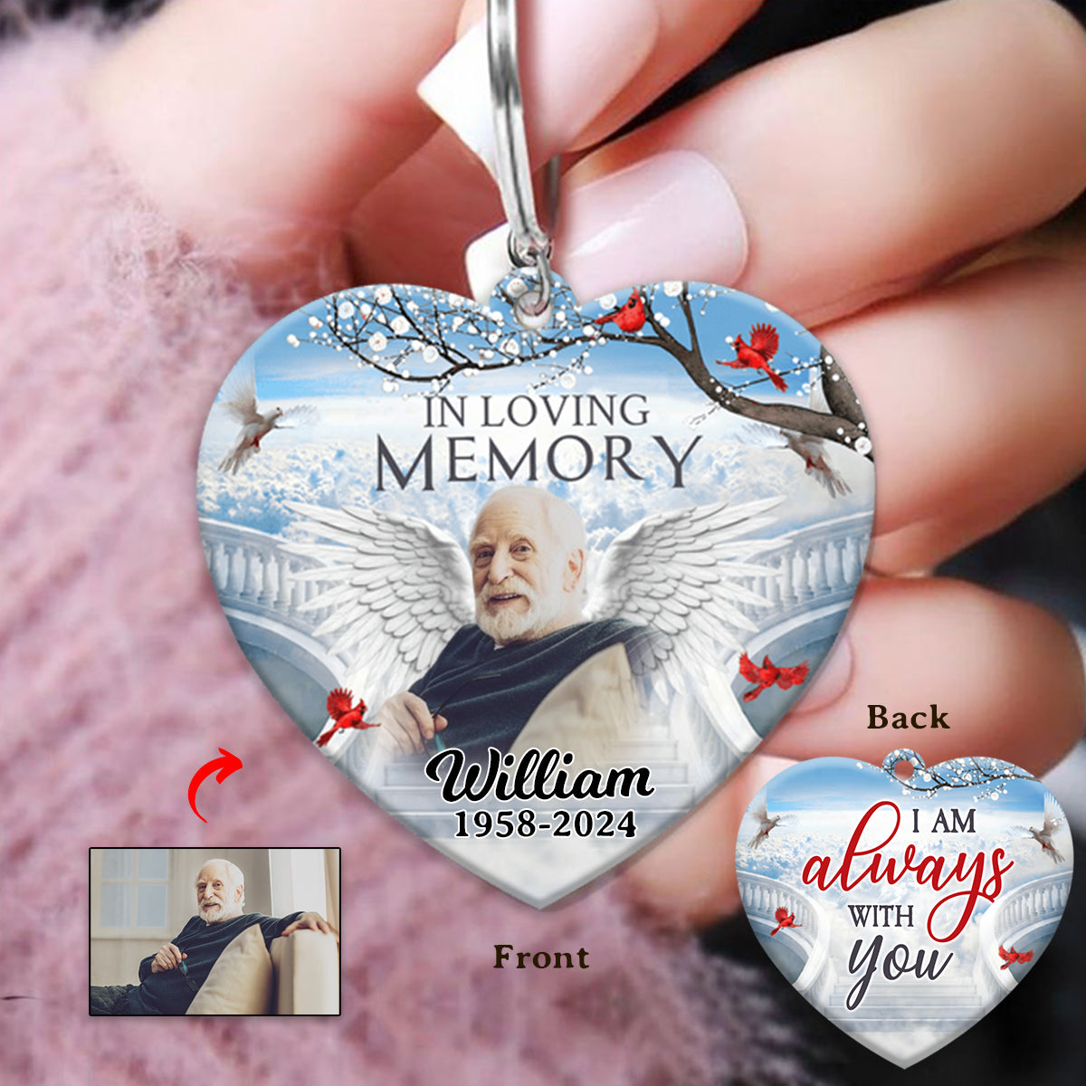 Personalized Memorial Photo Wings Heaven Keychain