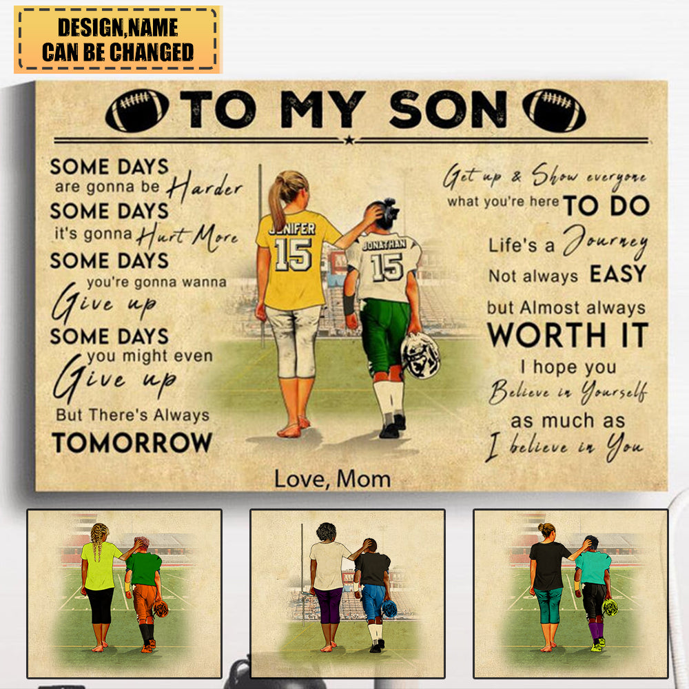 Personalized Football Player Canvas Poster Mom Gift For Son/Grandson