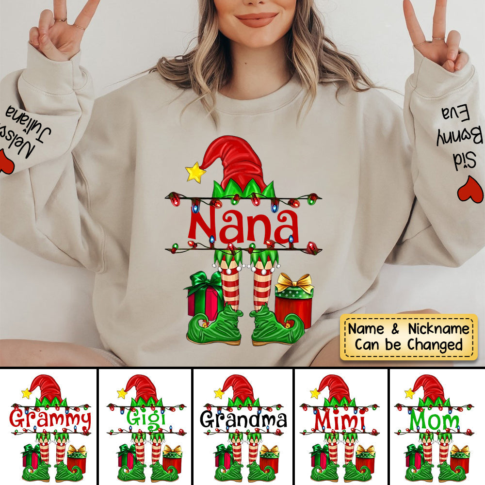 Personalized Grandma/Mom Elf Christmas Light Sweatshirt