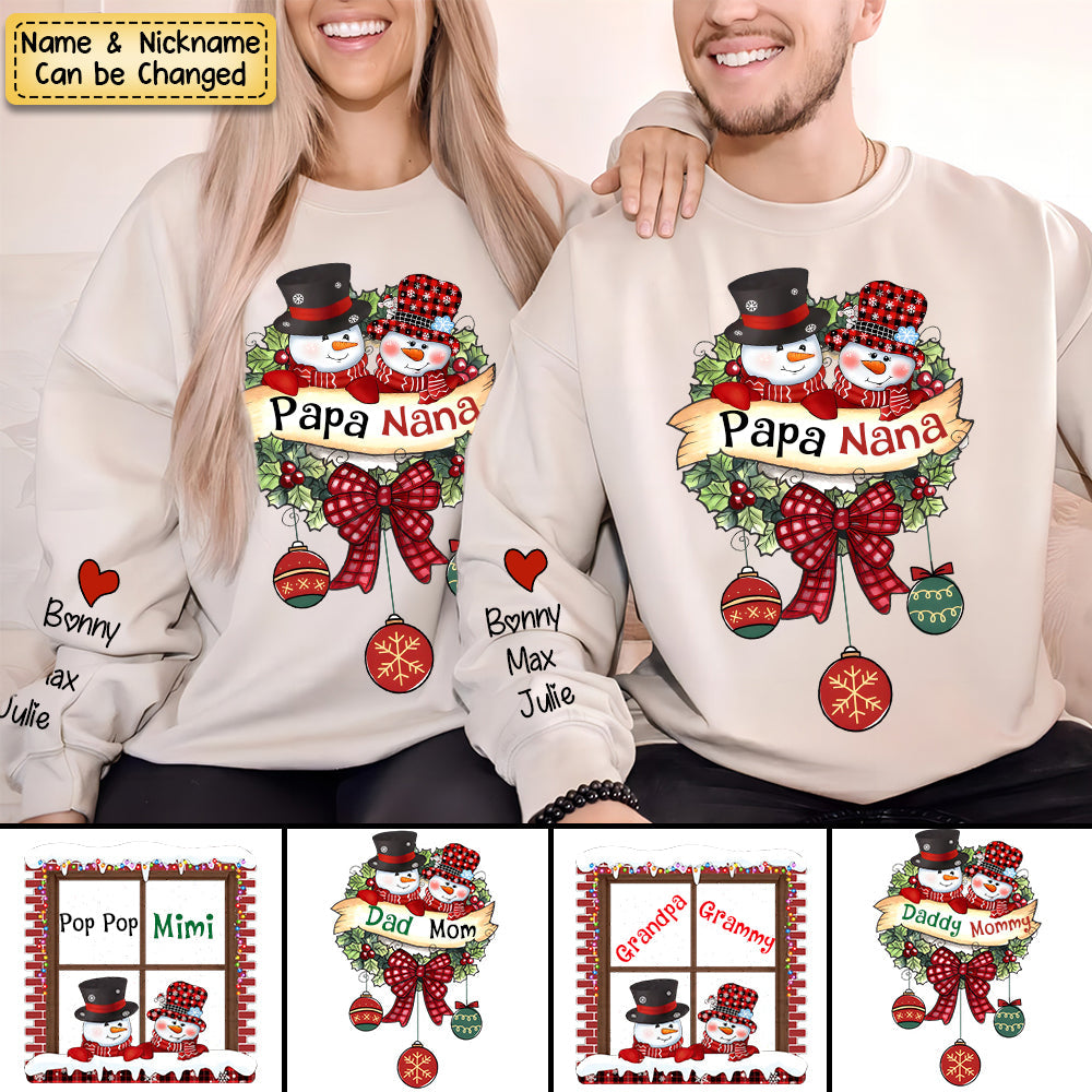 Personalized Grandma Grandpa Kid Snowman Christmas Sweatshirt