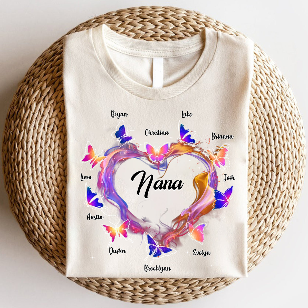 Grandma Mom Colorful Heart Butterflies Personalized Pure Cotton T-shirt