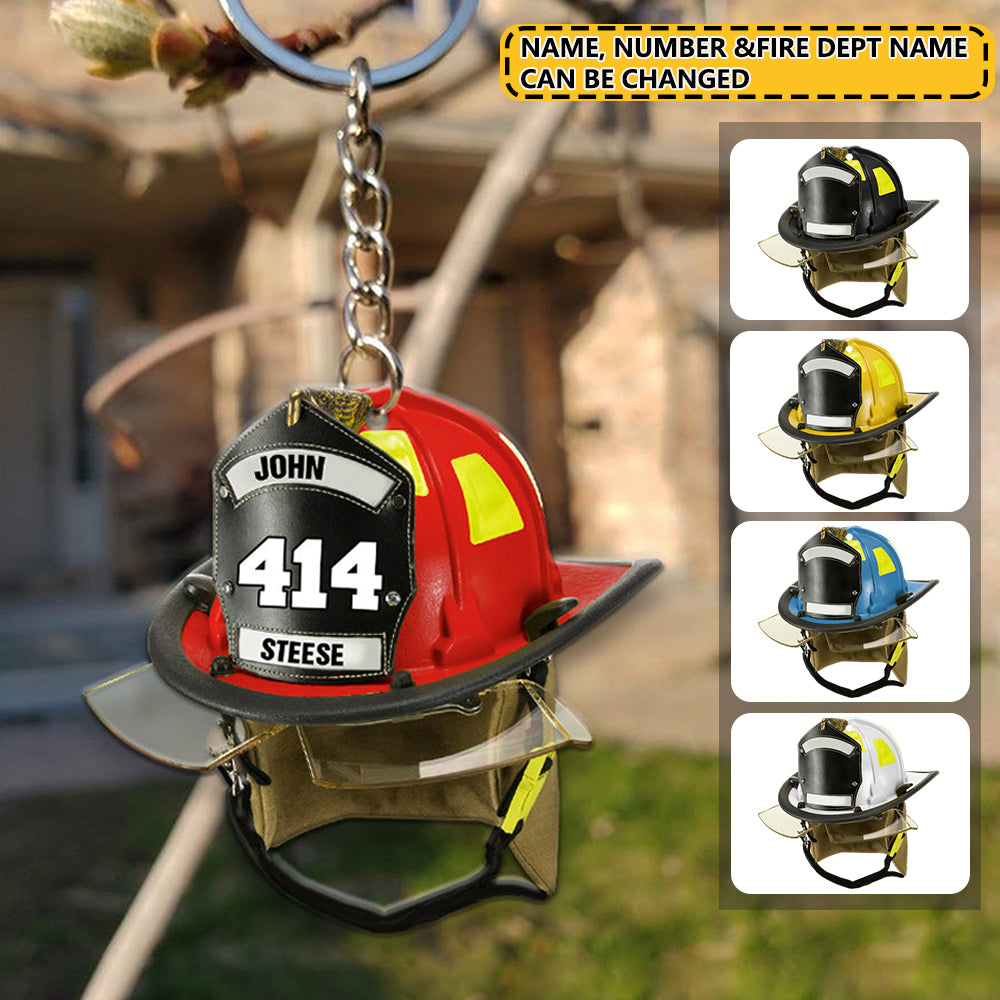 Personalized Firefighter Helmet Keychain - Custom Name, Number